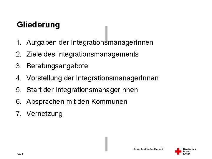 Gliederung 1. Aufgaben der Integrationsmanager. Innen 2. Ziele des Integrationsmanagements 3. Beratungsangebote 4. Vorstellung