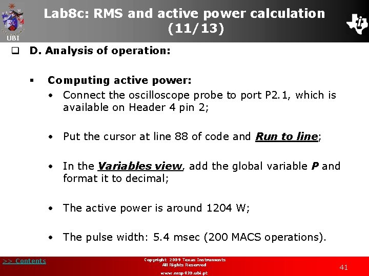 Lab 8 c: RMS and active power calculation (11/13) UBI q D. Analysis of