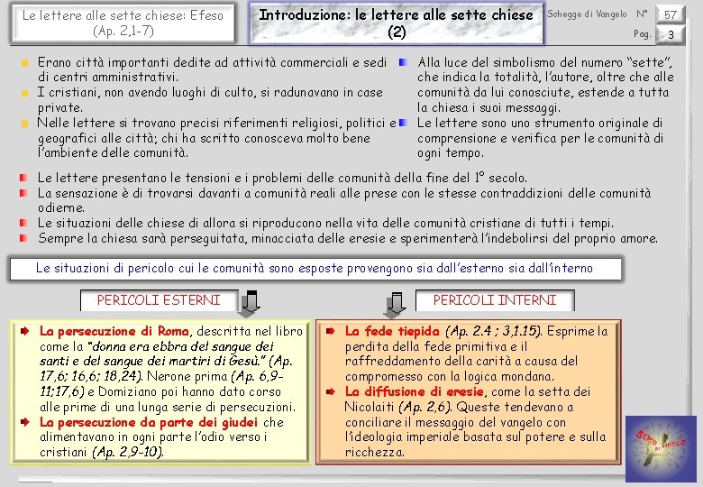 Le lettere alle sette chiese: Efeso (Ap. 2, 1 -7) Introduzione: le lettere alle