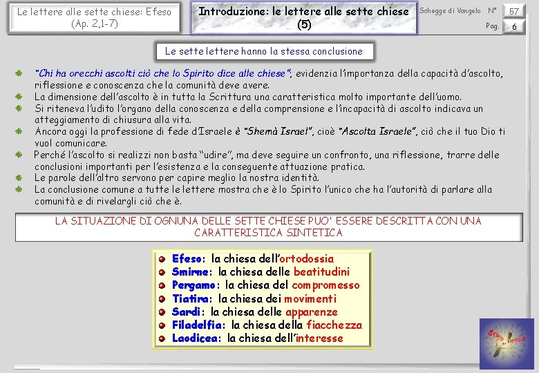 Le lettere alle sette chiese: Efeso (Ap. 2, 1 -7) Introduzione: le lettere alle