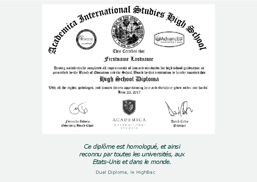 Ce diplôme est homologué, et ainsi reconnu par toutes les universités, aux Etats-Unis et