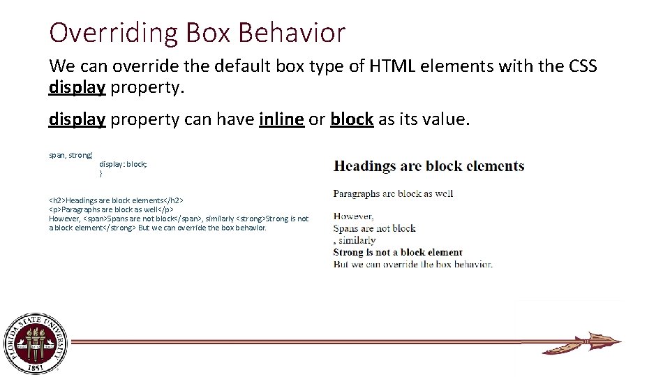 Overriding Box Behavior We can override the default box type of HTML elements with