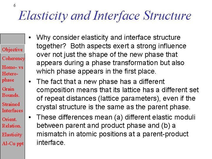 6 Elasticity and Interface Structure Objective Coherency Homo- vs Heterophase Grain Bounds. Strained Interfaces