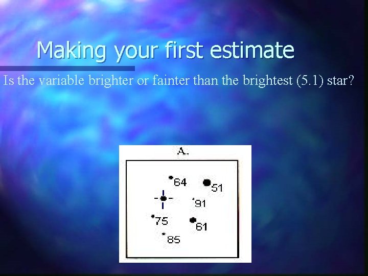 Making your first estimate Is the variable brighter or fainter than the brightest (5.