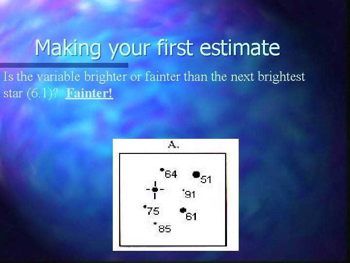 Making your first estimate Is the variable brighter or fainter than the next brightest