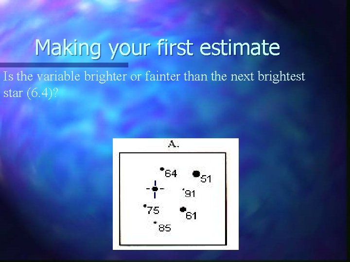 Making your first estimate Is the variable brighter or fainter than the next brightest