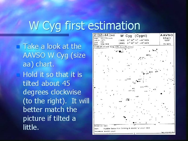 W Cyg first estimation n n Take a look at the AAVSO W Cyg