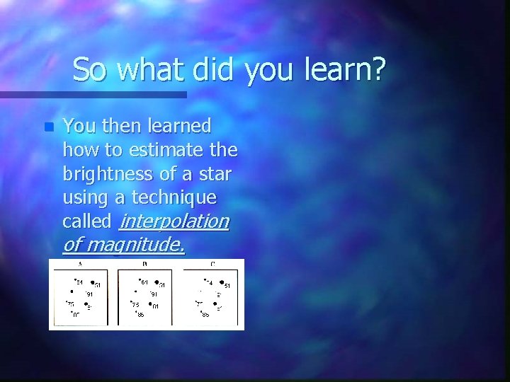 So what did you learn? n You then learned how to estimate the brightness