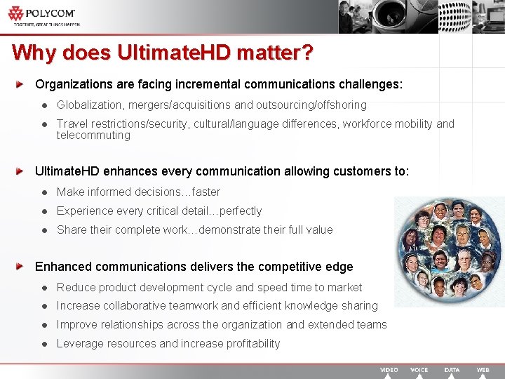 Why does Ultimate. HD matter? Organizations are facing incremental communications challenges: l Globalization, mergers/acquisitions