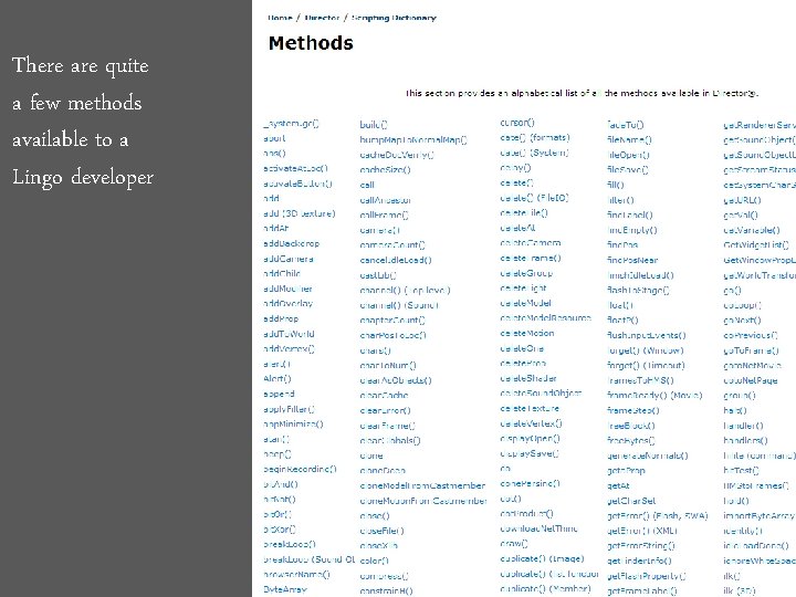 There are quite a few methods available to a Lingo developer 