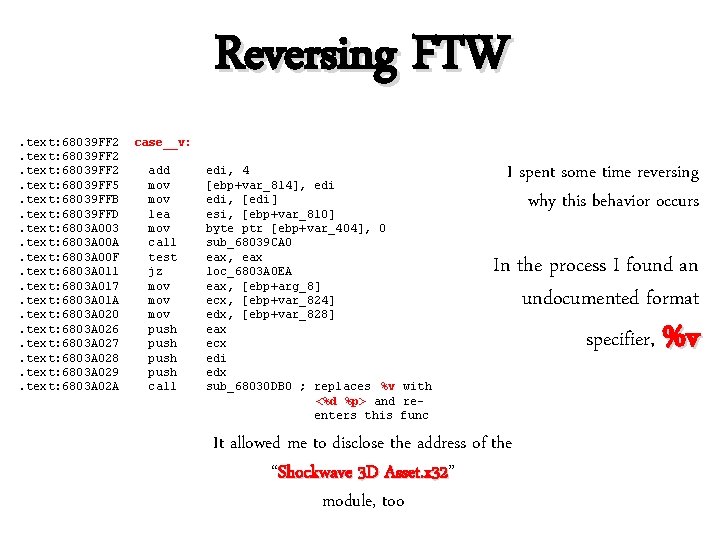 Reversing FTW. text: 68039 FF 2. text: 68039 FF 5. text: 68039 FFB. text: