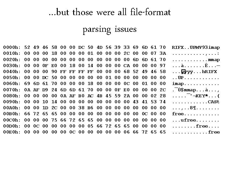 …but those were all file-format parsing issues 0000 h: 0010 h: 0020 h: 0030