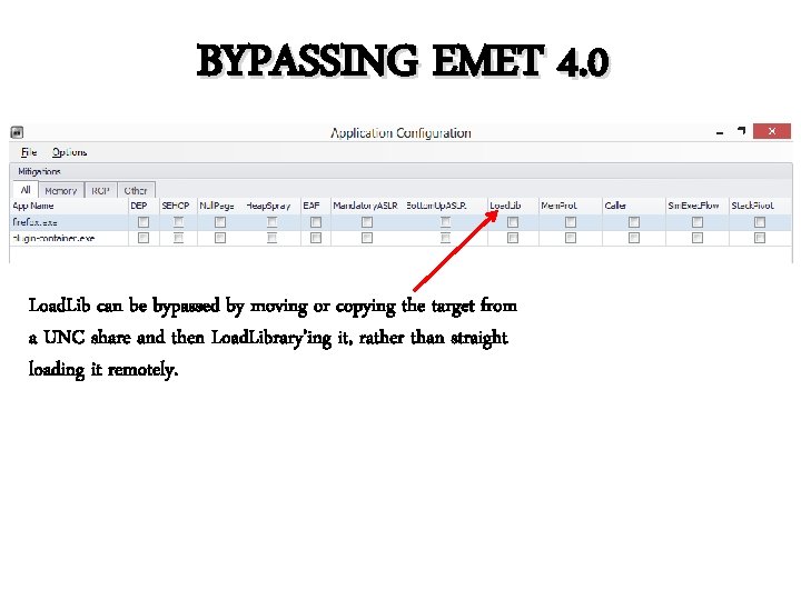 BYPASSING EMET 4. 0 Load. Lib can be bypassed by moving or copying the