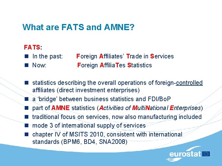 What are FATS and AMNE? FATS: n In the past: n Now: Foreign Affiliates’