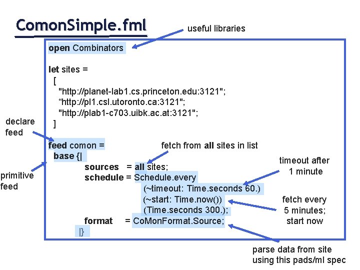 Comon. Simple. fml useful libraries open Combinators declare feed primitive feed let sites =