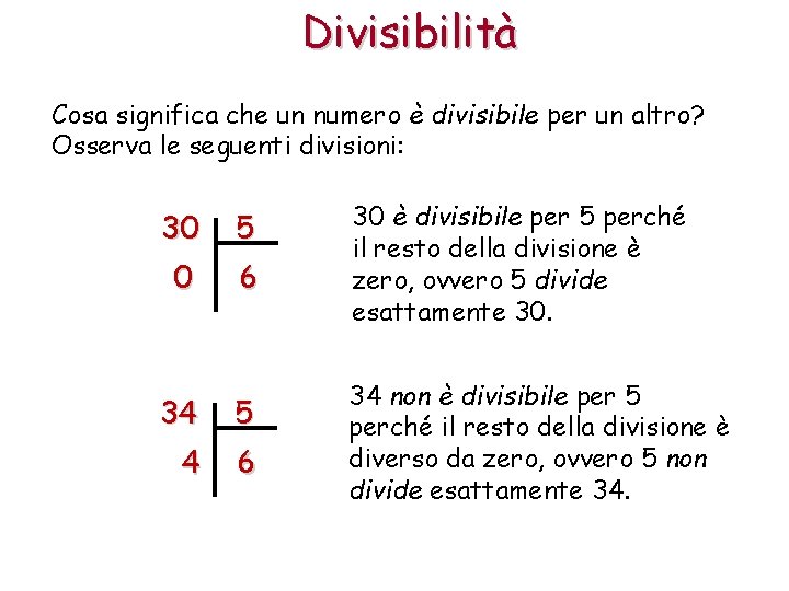 Divisibilità Cosa significa che un numero è divisibile per un altro? Osserva le seguenti