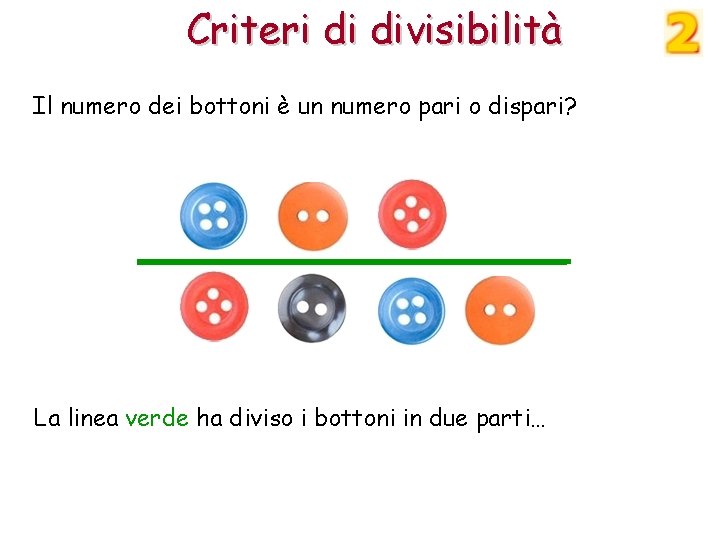 Criteri di divisibilità Il numero dei bottoni è un numero pari o dispari? La