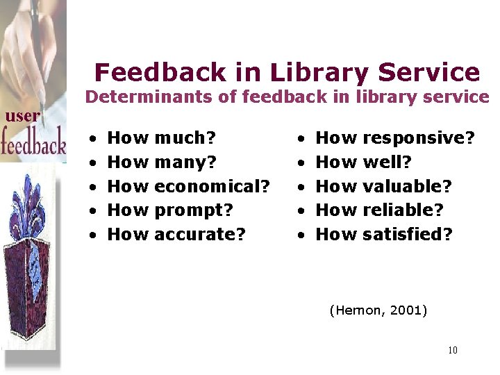 Feedback in Library Service user Determinants of feedback in library service • • •