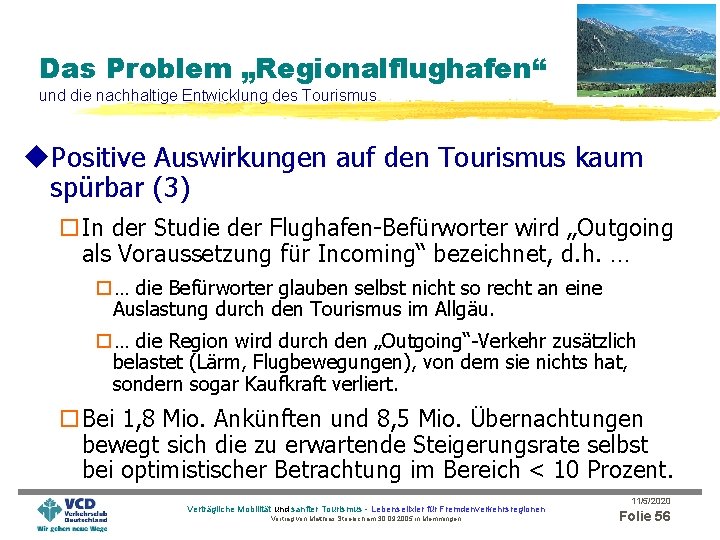 Das Problem „Regionalflughafen“ und die nachhaltige Entwicklung des Tourismus u. Positive Auswirkungen auf den
