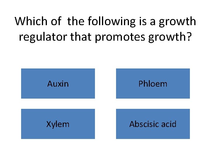 Which of the following is a growth regulator that promotes growth? Auxin Phloem Xylem