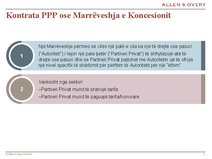 Kontrata PPP ose Marrëveshja e Koncesionit Një Marrëveshje përmes së cilës një palë e