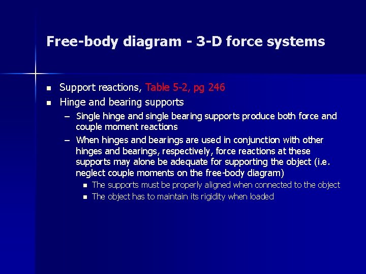 Free-body diagram - 3 -D force systems n n Support reactions, Table 5 -2,