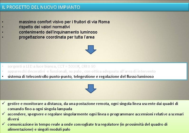 IL PROGETTO DEL NUOVO IMPIANTO • • massimo comfort visivo per i fruitori di