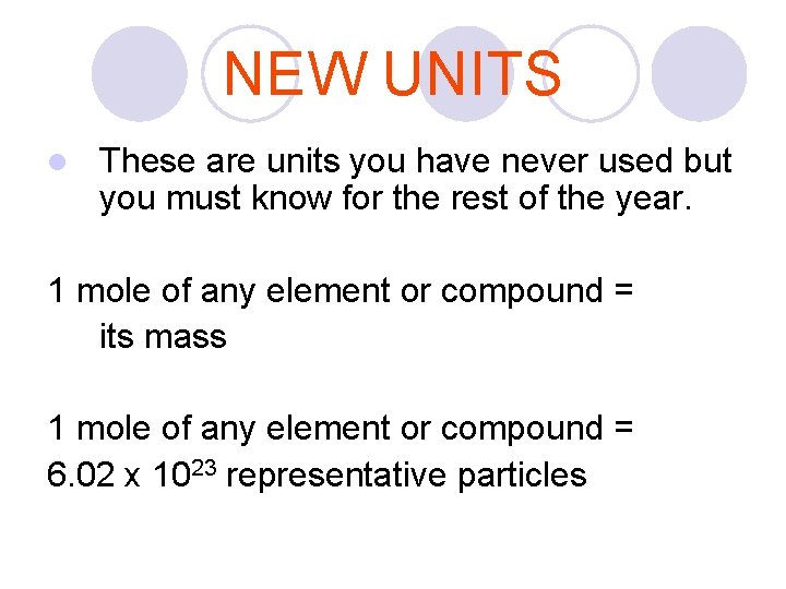 NEW UNITS l These are units you have never used but you must know