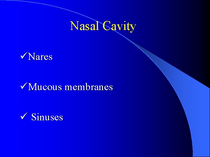 Nasal Cavity üNares üMucous membranes ü Sinuses 