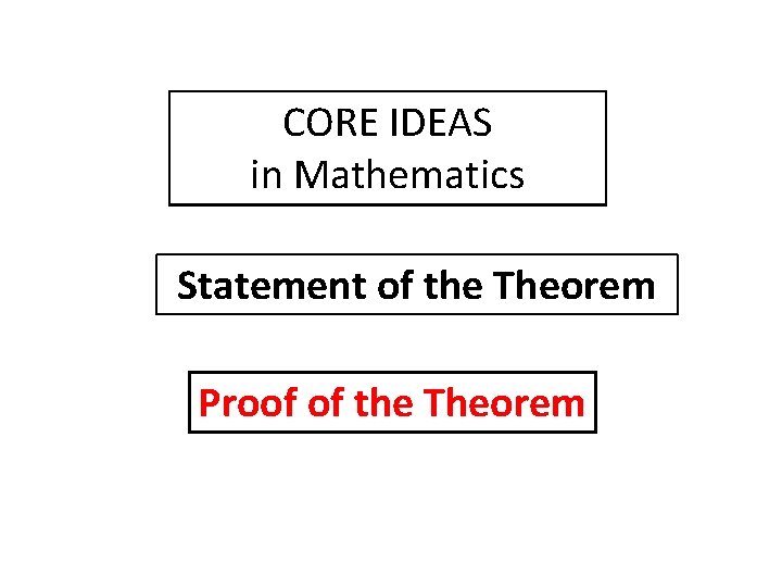 CORE IDEAS in Mathematics Statement of the Theorem Proof of the Theorem 