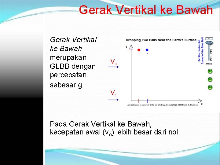 Gerak Vertikal ke Bawah merupakan GLBB dengan percepatan sebesar g. Vo Vt Pada Gerak