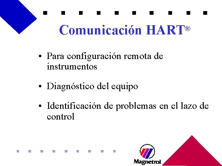 Comunicación HART® • Para configuración remota de instrumentos • Diagnóstico del equipo • Identificación