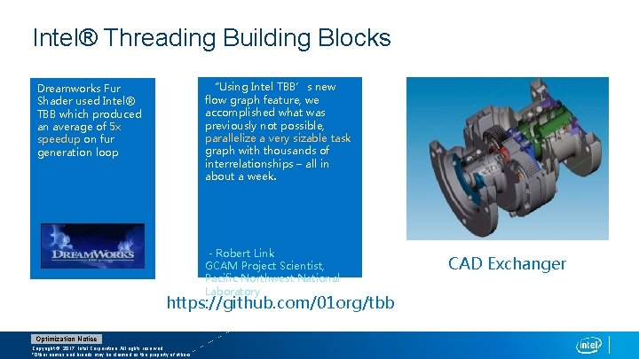 Intel® Threading Building Blocks Dreamworks Fur Shader used Intel® TBB which produced an average