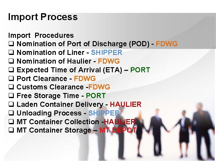 Import Process Import Procedures q Nomination of Port of Discharge (POD) - FDWG q