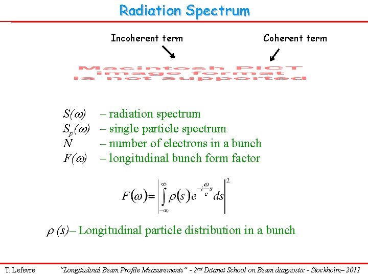 Radiation Spectrum Incoherent term S( ) Sp( ) N F( ) Coherent term –