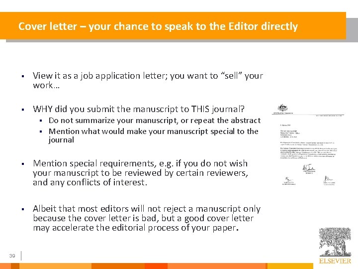 Cover letter – your chance to speak to the Editor directly § View it