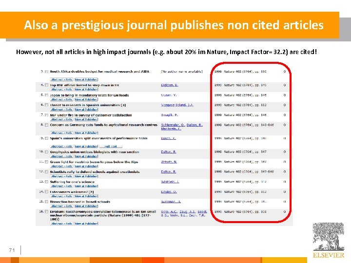 Also a prestigious journal publishes non cited articles However, not all articles in high