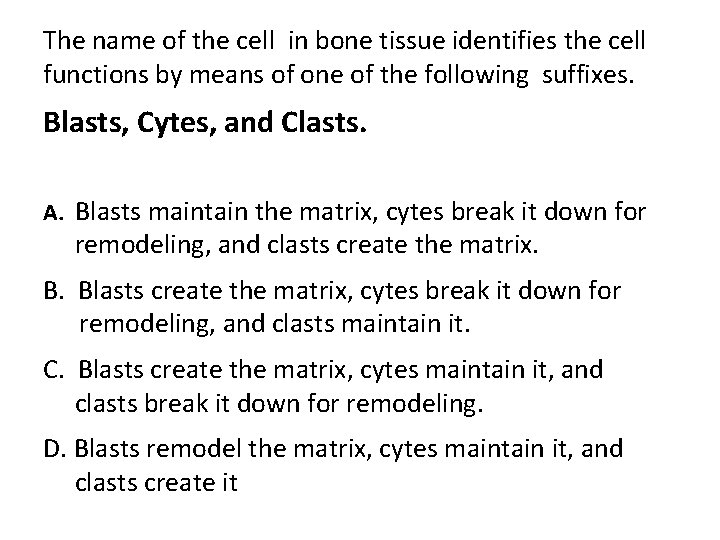 The name of the cell in bone tissue identifies the cell functions by means