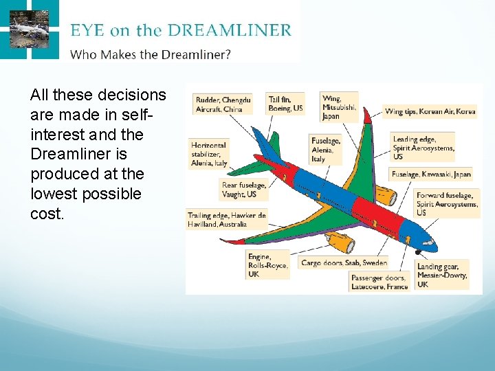 All these decisions are made in selfinterest and the Dreamliner is produced at the