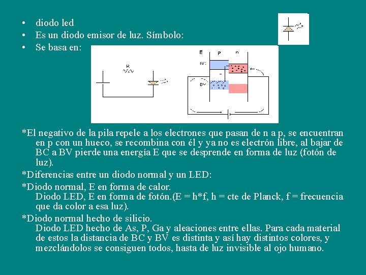  • diodo led • Es un diodo emisor de luz. Símbolo: • Se