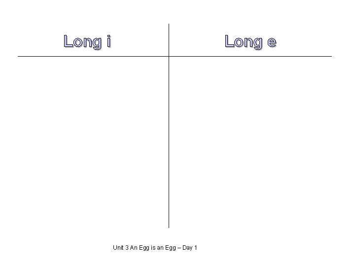 Long i Long e Unit 3 An Egg is an Egg – Day 1