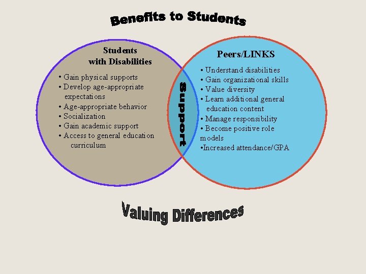 Students with Disabilities • Gain physical supports • Develop age-appropriate expectations • Age-appropriate behavior