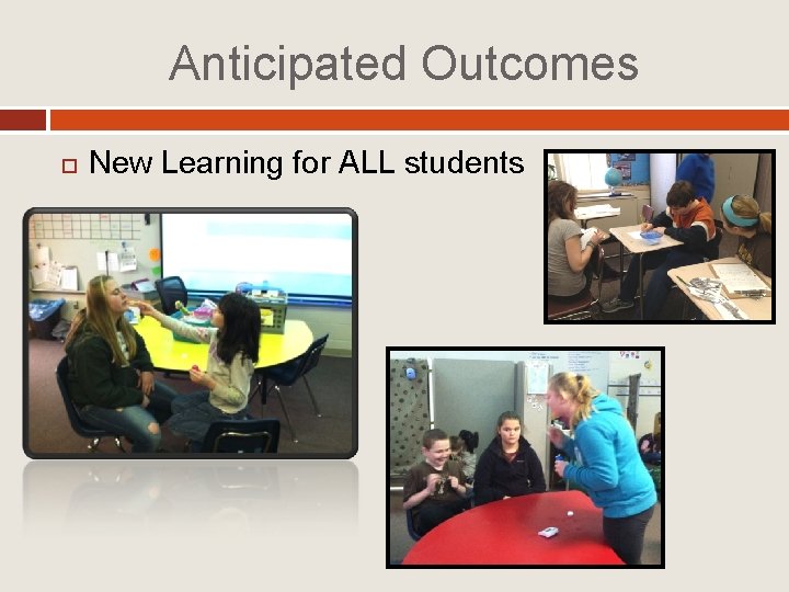 Anticipated Outcomes New Learning for ALL students 