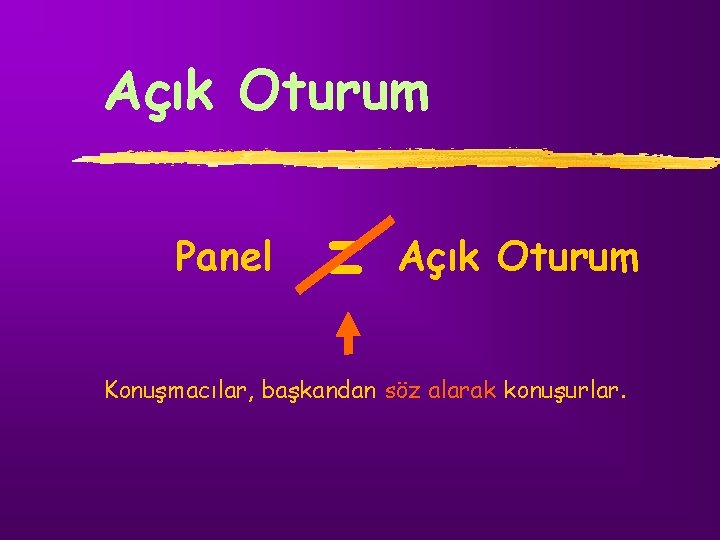 Açık Oturum Panel = Açık Oturum Konuşmacılar, başkandan söz alarak konuşurlar. 