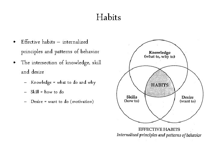Habits • Effective habits – internalized principles and patterns of behavior • The intersection