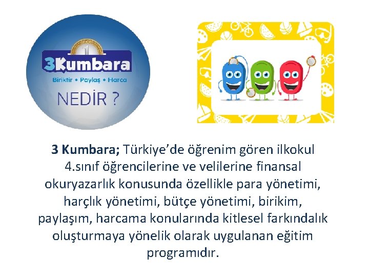 3 Kumbara; Türkiye’de öğrenim gören ilkokul 4. sınıf öğrencilerine ve velilerine finansal okuryazarlık konusunda