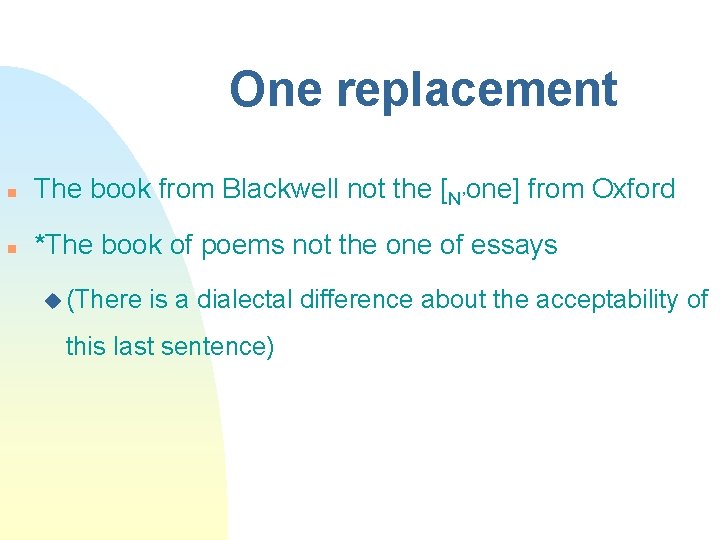 One replacement n The book from Blackwell not the [N’one] from Oxford n *The