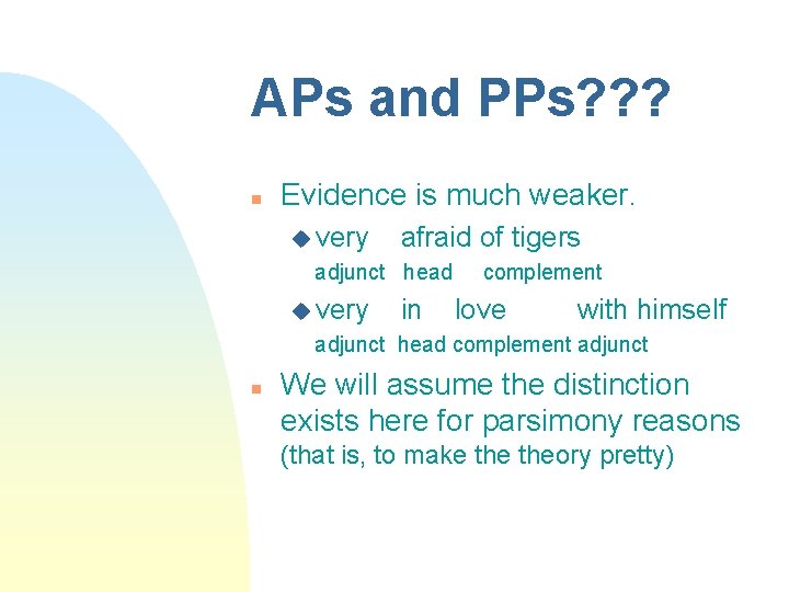 APs and PPs? ? ? n Evidence is much weaker. u very afraid of