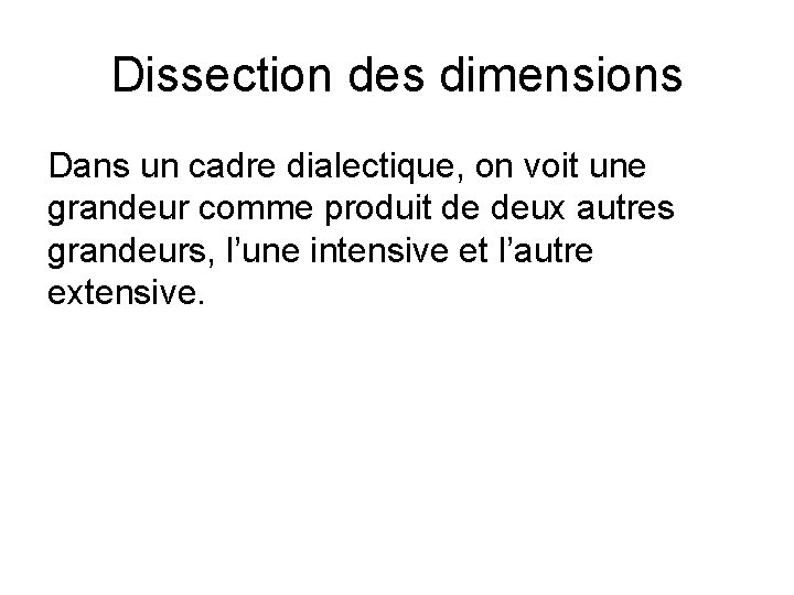 Dissection des dimensions Dans un cadre dialectique, on voit une grandeur comme produit de