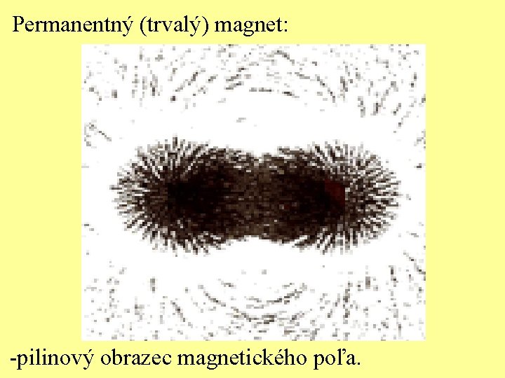 Permanentný (trvalý) magnet: -pilinový obrazec magnetického poľa. 